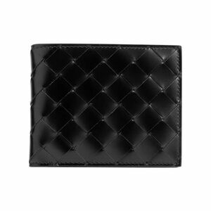 Bottega Veneta Black Intrecciato Woven Leather Shiny Calfskin Bifold Wallet